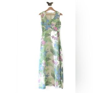 Vintage 60’s pastel floral maxi sleeveless dress.
